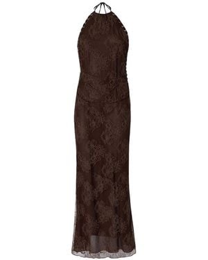 Pinko Elegant Long Mustang Lined Lace Dress - Brown