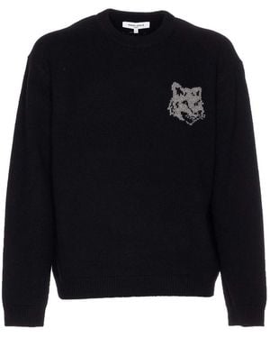 Maison Kitsuné Fox Head Intarsia Jumper - Blue