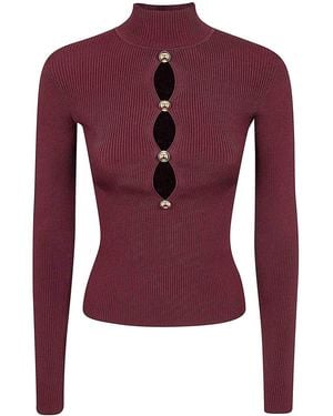 Self-Portrait Keyhole Knit Top - Purple