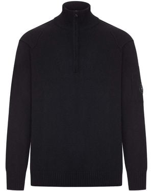 C.P. Company Wool Turtleneck Jumper With Zip - Blue