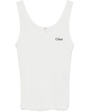 Chloé Chloé Ribbed Logo Tank Top - White