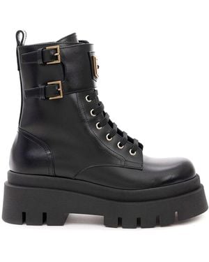 Elisabetta Franchi Logo-plaque Leather Combat Boots - Black