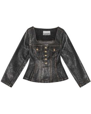 Ganni Denim Cotton Blazer Jacket - Black