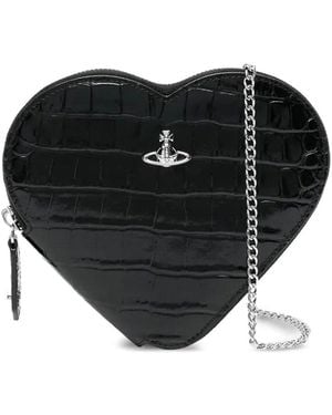Vivienne Westwood Heart Crocodile-Effect Crossbody Bag - Black