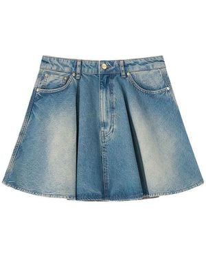 Ganni Denim Miniskirt With A Washed-Out Effect - Blue
