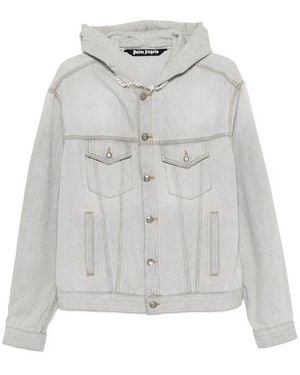 Palm Angels 'Curved Logo' Denim Jacket - Grey