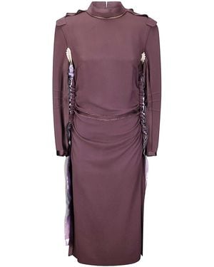 Maison Margiela Ruched Silk Dress With Deconstructed Design And Dual Zipper Details - Purple