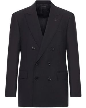 Tom Ford High Twist Double Breasted Wool Jacket - Blue