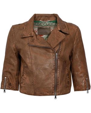 Leather Authority Kiki Hand Crop Biker Jacket - Brown