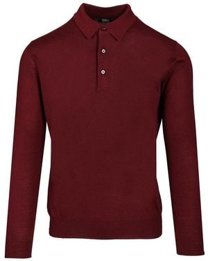 Fedeli Long-Sleeved Polo Shirt - Red