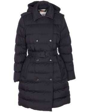 Burberry Long Padded Quilted Jacket Belt - Blue