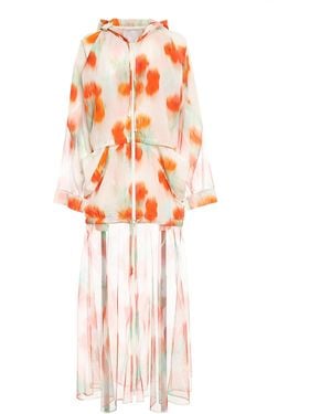 KENZO Tulip Printed Long Windbreaker - White