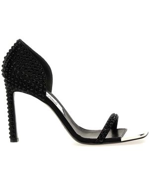 Sergio Rossi Area Dagger Satin Sandals With Rhinestone - Black