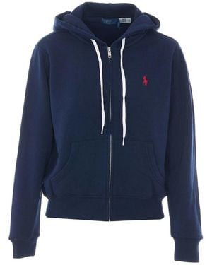 Polo Ralph Lauren Felpa Con Cappuccio E Zip Con Logo Polo - Blu