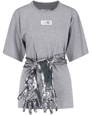 MM6 by Maison Margiela Round Neck T-Shirt Gloves - Grey