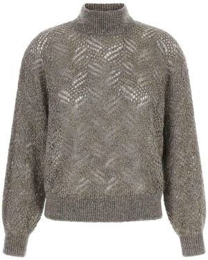 Brunello Cucinelli Dazzling Abstract Leaf Sweater - Gray