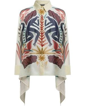 Etro Shirt With Handkerchief Hem And Placed Print - White