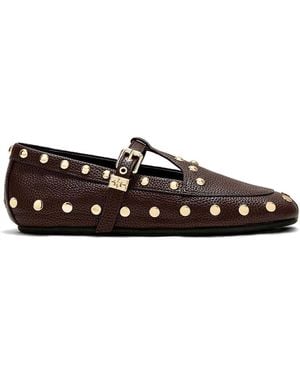 Ganni Grained Mary Jenny Studded Ballet Flats - Brown
