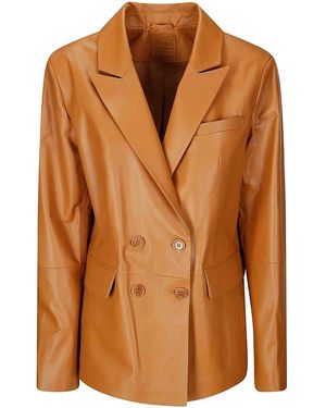 DESA NINETEENSEVENTYTWO Leather Double-Breasted Blazer - Brown