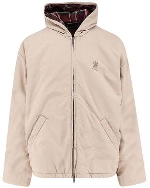 Balenciaga Cotton Blend Jacket With Embroidered Logo On The Front - Natural