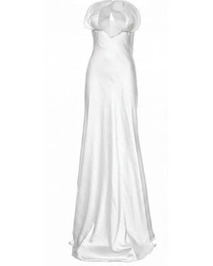 Genny Long Bustier Dress With Ruffles - White