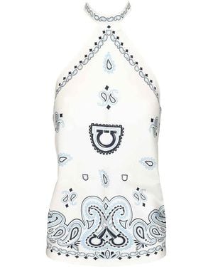 Ferragamo Print Scarf Top - White