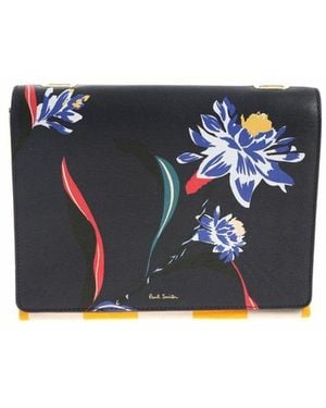 Paul Smith Printed Leather-Canvas Shoulder Bag - Blue