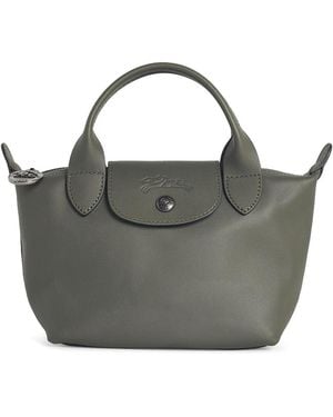 Longchamp Bag With Fir-Colored Leather Handle - Gray