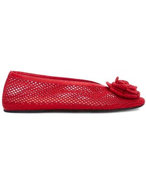 Ganni Mesh Ballet Flats With Flower Detail - Red