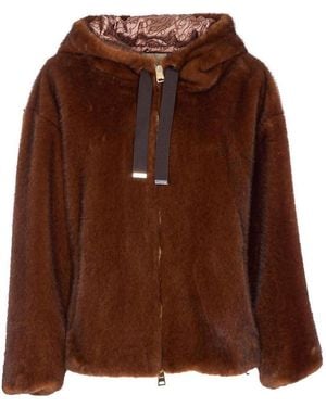 Herno Faux Fur Soft Bomber With Zip Closure - Brown