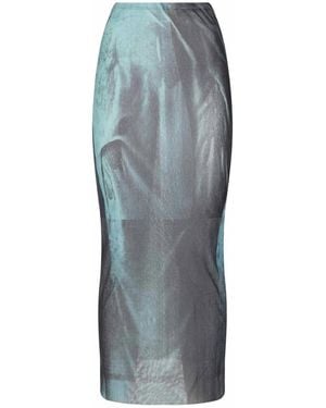Jean Paul Gaultier Mesh Printed Long Skirt - Gray