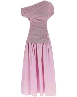 Self-Portrait Cotton Draped Knit Midi' Dress - Pink