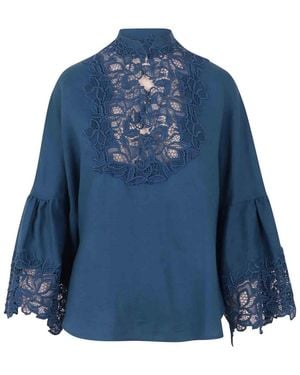 Ermanno Scervino Blouse With Embroidery And Wide Sleeves - Blue