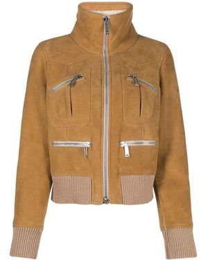 DSquared² Ribbed-Detail Zipped-Up Bomber Jacket - Natural
