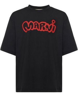 Marni Cotton T-Shirt With Logo - Black