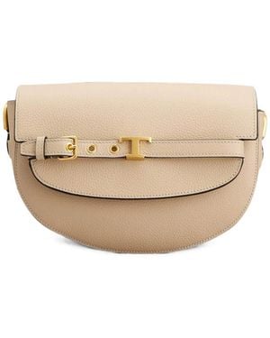 Tod's T Signature Mini Leather Shoulder Bag - Natural