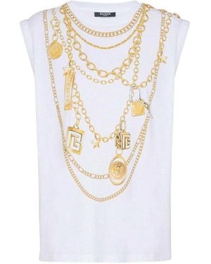 Balmain Cotton Jewellery Print Tank Top - White
