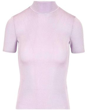 Self-Portrait Short Sleeve Viscose Knit - Pink