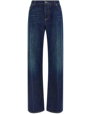 Dolce & Gabbana Stretched Pleated Trompe Loeil Jeans - Blue