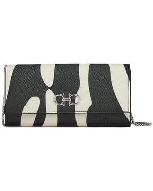 Ferragamo Gancini Zebra-Print Leather Wallet On Chain - White