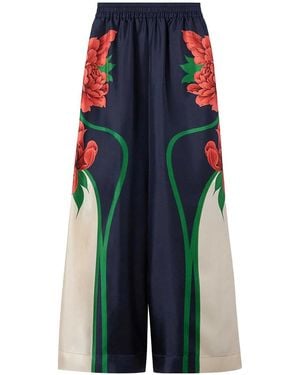La DoubleJ Silk Twill Palazzo Trousers - Blue