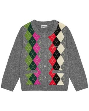 Ganni Check Cardigan - White