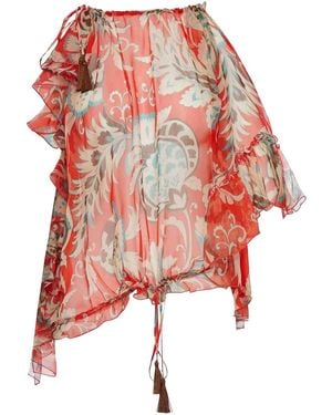 Etro Single-Sleeved Silk Top With Floral Pattern - Red