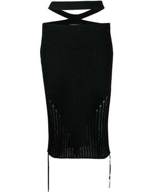 ANDREADAMO Ribbed Knit Low Waist Midi Skirt - Black