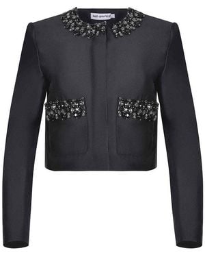 Self-Portrait Jacket Made Of Satin - Black