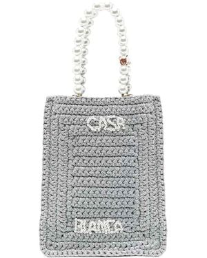 CASABLANCA Pearl Mini Crochet Shopping Bag - White