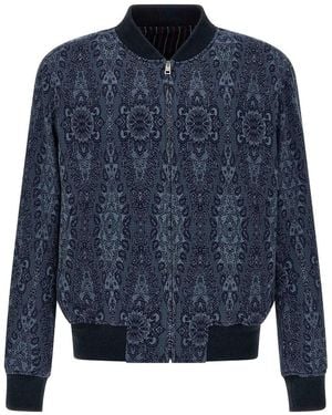Etro Jacquard Bomber Jacket Down Jacket, Parka, Casual - Blue