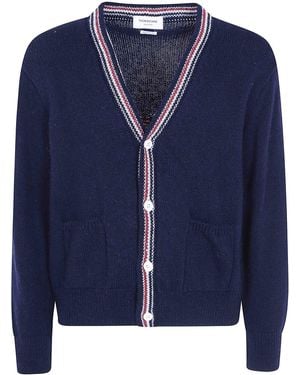 Thom Browne Hector Jersey Intarsia V Neck Cardigan - Blue