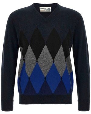 Ballantyne Classic Diamond Intarsia Jumper - Blue
