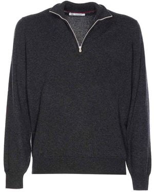 Brunello Cucinelli Half Zip Cashmere Sweater - Blue